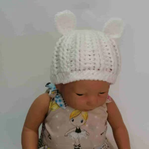 Baby babymuts wit gehaakt oortjes Metsie