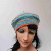 baret damesmuts gebreid wol blauw oranje