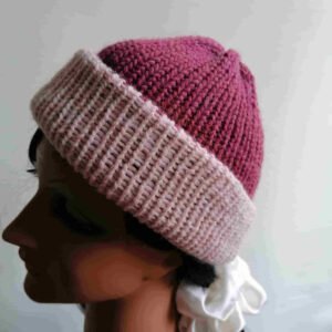 Muts gebreid winter warm dubbel roze handgemaakt