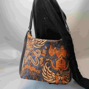 Tas rugzak schoudertas kunstleer handgemaakt batik grijs