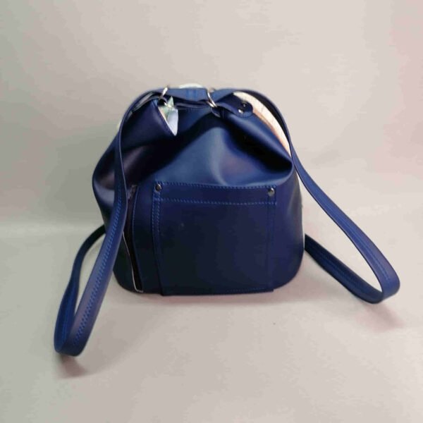 Tas rugak schoudertas kunstleer blauw landkaart handgemaakt 3