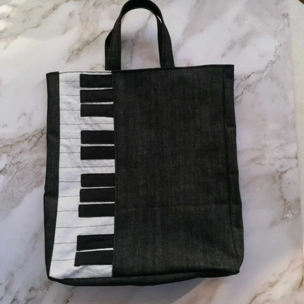 Tas piano spijkerstof zwart voor