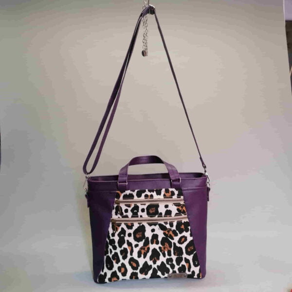 Tas schoudertas handtas skai leer print paars panter